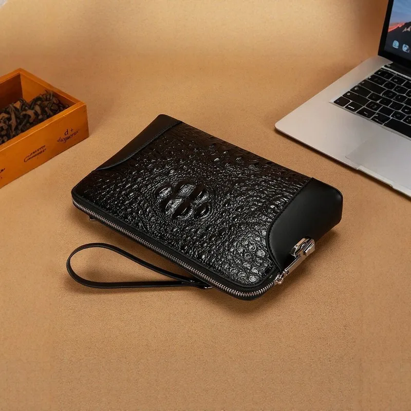 PU Leather Crocodile Pattern Clutch Bag With Combination Lock Large Capacity Wristlet For Women Men Daily Ample Storage Space