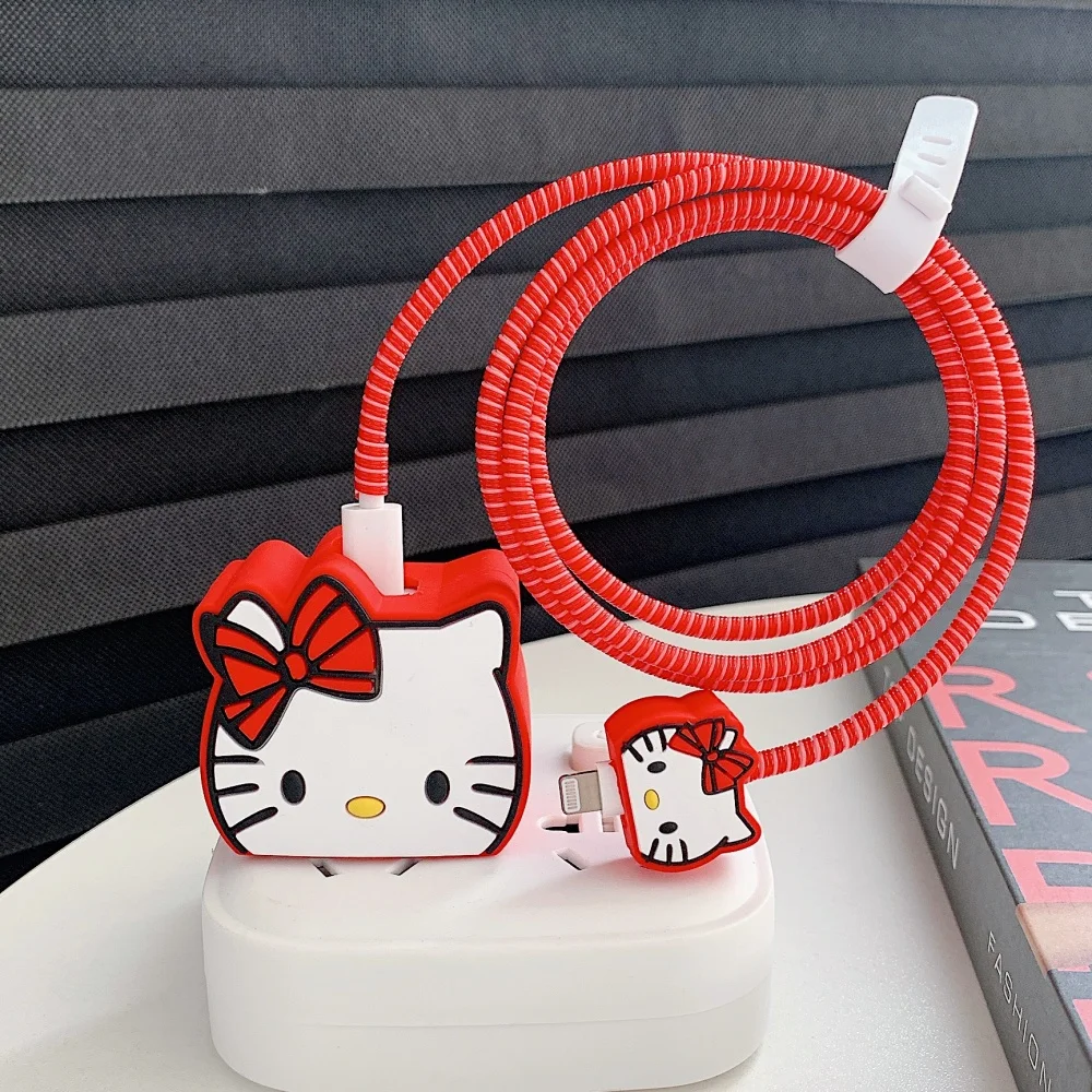 

Защитный чехол для зарядного устройства Sanrio Hello Kitty с рисунком Kawayii Kt Cat, подходит для Iphone, защитные чехлы для зарядного устройства, кабель для передачи данных