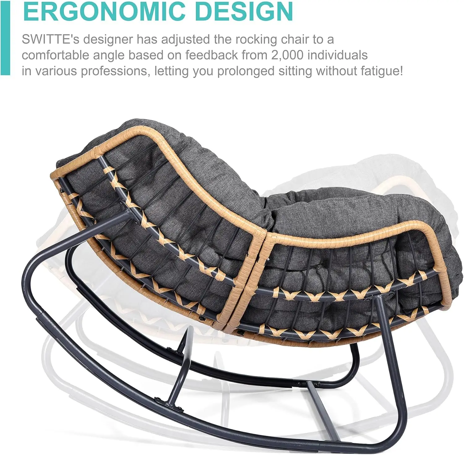 Outdoor Rocking Chair, Patio Egg Rocking Chair, Indoor Papasan Chair,Rattan Wicker Lounge Chair, Modern Royal Chair for Bedroom