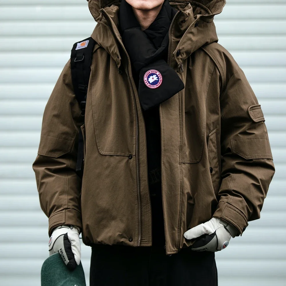 Mens Winter Windproof Lightweight Down Jacket Detachable Hood Outdoor Workwear Oversized Coat Streetwear High Quality Padding