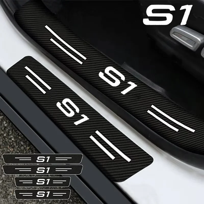Car Door Sill Protector Sticker Carbon Fiber Threshold Strip For Audi S1 Logo Rear Trunk Bumper Guards Decorative Accessories
