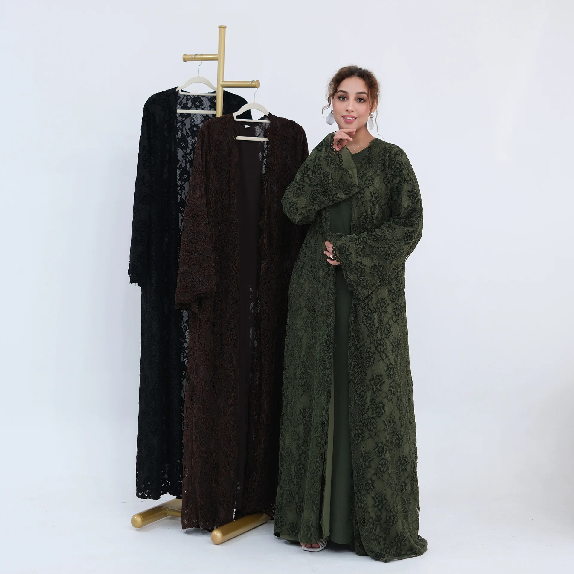 Abaya Lace Dress Women Eid Muslim Cardigan Robe Party Open Dresses Ramadan Abayas Dubai Kaftan Islam Morocco Vestidos Jalabiya