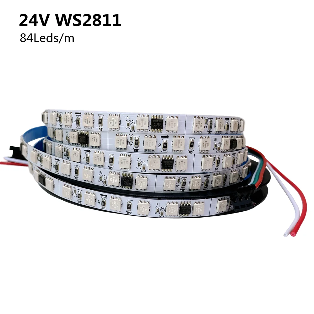 

Модифицируемая Светодиодная лента WS2811 Pixel DC 24 В, E27, 8 мм, 5050 RGB, 84 светодиода/м, 2811 RGB, 5 м