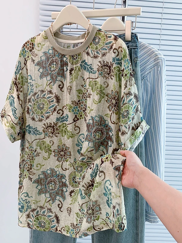 

Свободная повседневная футболка с принтом в стиле ретро, женская футболка большого размера ort Sve round Ne Lazy Sle, универсальный тонкий удобный топ