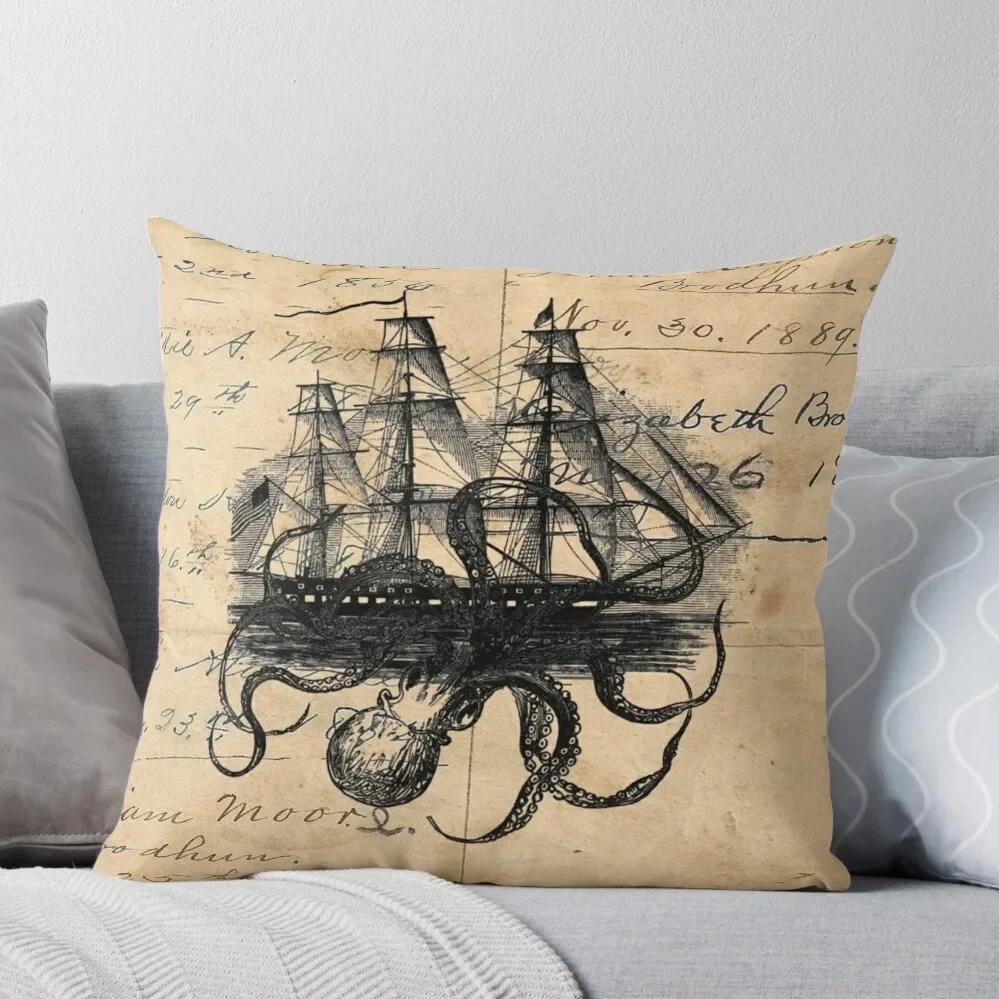 Kraken Attacking Ship on Ledger Design KAS947 Throw Pillow christmas pillow case pillow cover luxury