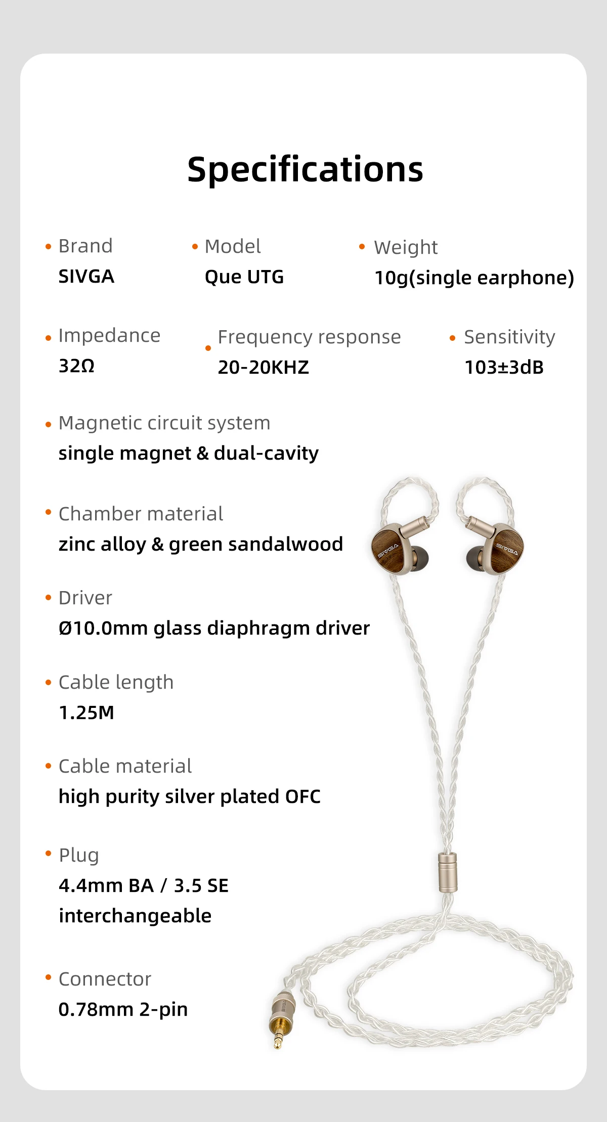 SIVGA Que UTG Flat Glass Diaphragm Dynamic Driver High-Fidelity In-Ear-Kopfhörer mit Kabel, grünes Sandelholz, mit abnehmbarem Kabel – Detail 12