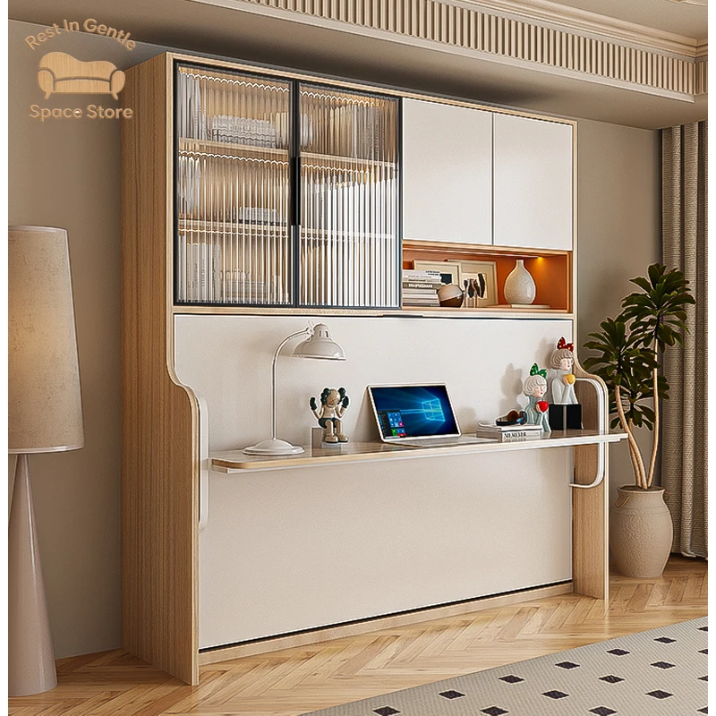 Multifunctional invisible bed folding desk integrated study bookcase rotating Murphy children's