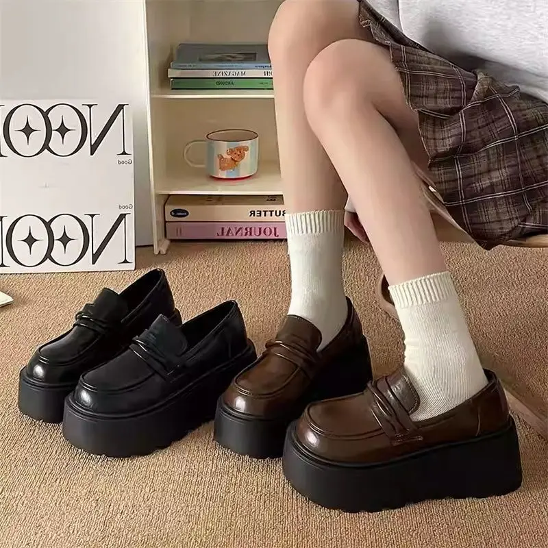 

New Chinese Style Thick Bottom Loafers Lightweight Spring Autumn British Single Shoes Easy to Wear Fashionable Flat Heels