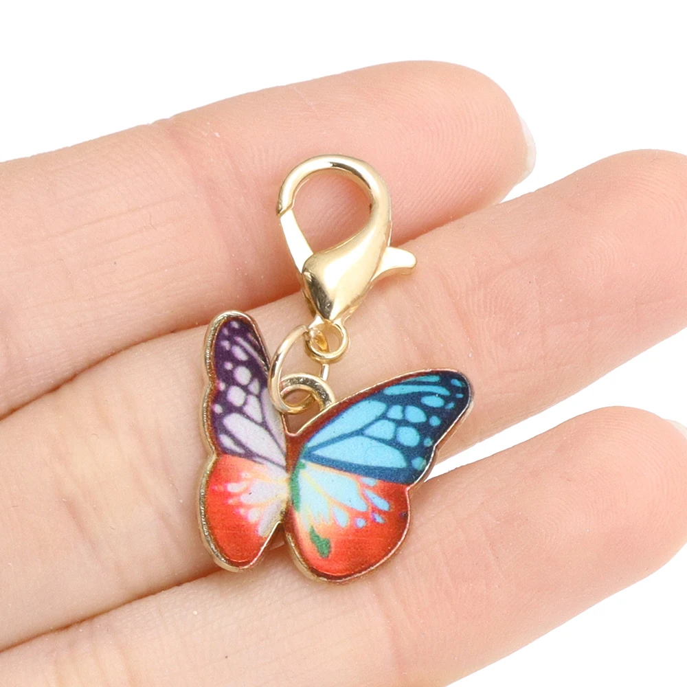 10Pcs Cute Stitch Markers Metal Enamel Charms Butterfly Pendant With Lobster Clasps Crochet Locking Knitting Markers Sew Accesso