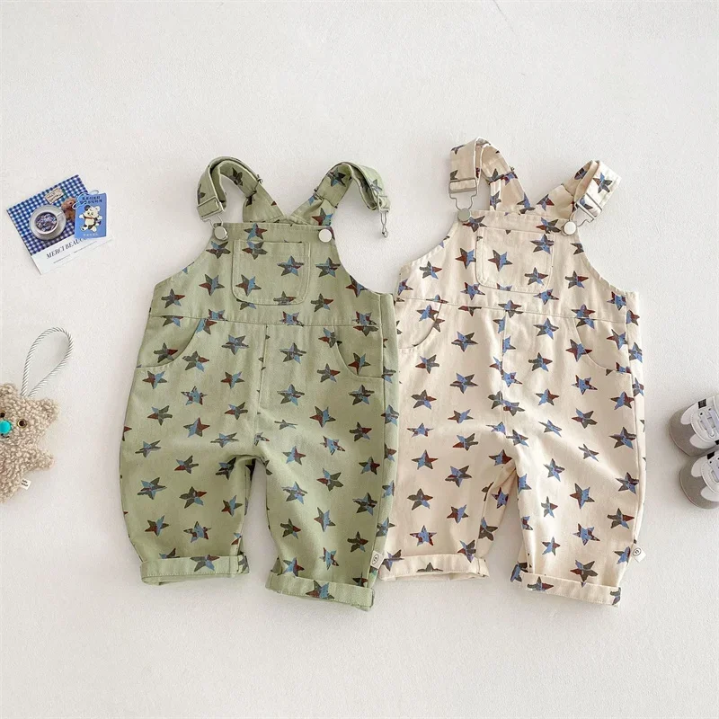 JIAYAN 2025Children Overalls 2025 Spring Autumn Workwear Style Pants For Kids Print Star Boys Girls Jumpsuit Toddler Trousers Ba