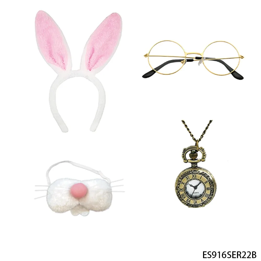 PESENAR This is a retro cute rabbit Easter four piece set, including headband, rabbit nose, glasses, pocket watch necklace.