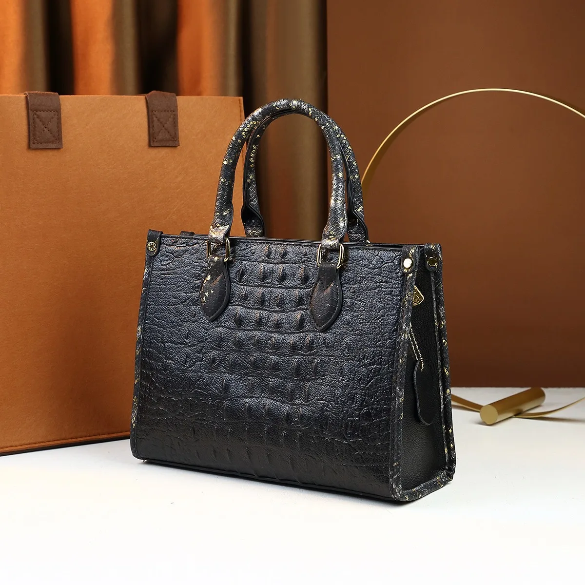 Handheld large bag 2026 new fashionable crocodile pattern large bag casual large capacity crossbody bag atmospheric tote bag