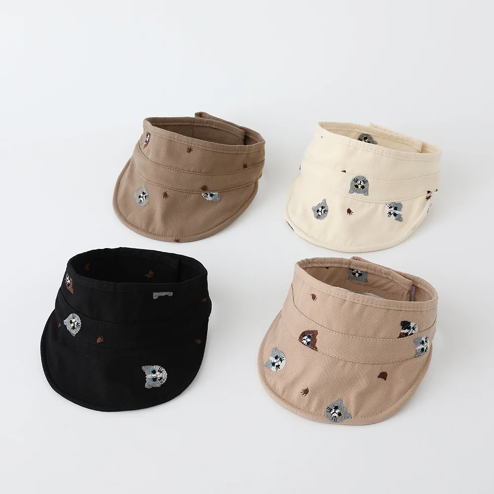 

2026 New Spring Kids Flat Cap Embroidered Cat Girls Peaked Cap 4 Colors Adjustable Boys Flat Brim Sun Hat