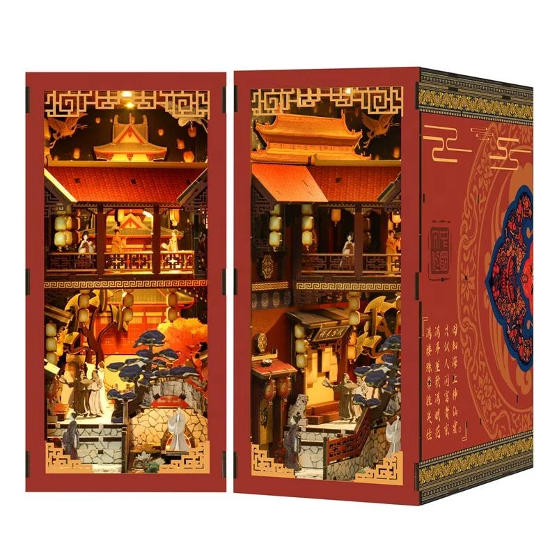 

DIY Book Nook Shelf Insert Kits Dream of the Tang Dynasty Bookend Wooden Miniature Model Kit Bookshelf for Friends Birthday Gift
