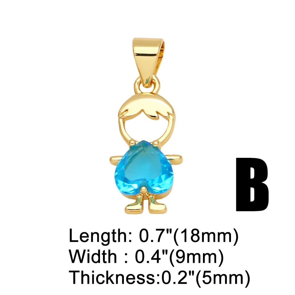 OCESRIO Cute Multicolor Crystal Heart Little Boy Girl Pendant for Necklaces Copper Gold Plated Jewelry Making Supplies pdtb615