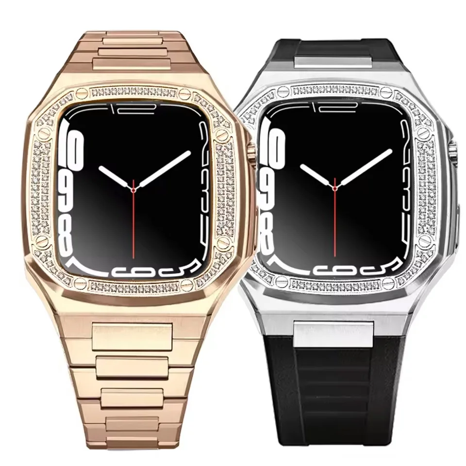 

Комплект модификации: металлический ремешок и чехол из нержавеющей стали, совместимый с Apple Watch 9, 8, 7, 6, 5, 4, 45 мм, 44 мм, 41 мм, 40 мм