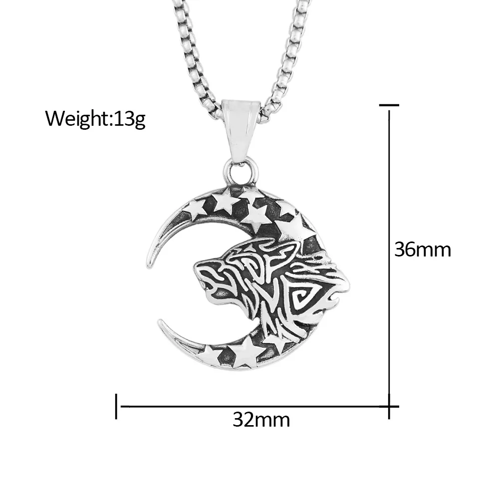 100pcs/lo new stainless steel retro personalized wolf head pendant for men's high-end sense titanium steel star moon minimalist