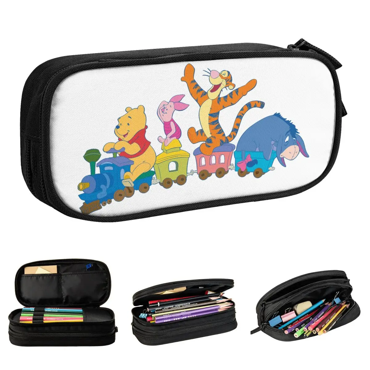 くまのプーさんの漫画の鉛筆ケース、学生のためのカワイイペンホルダーバッグ、大容量、学校のジッパー、面白い