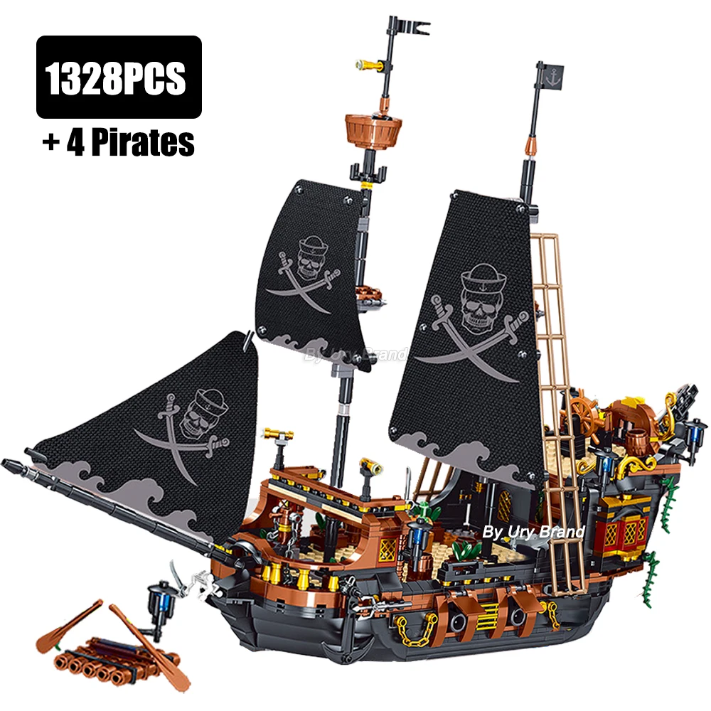 

Mini Bricks Black Pirates Ship Adventure Ideas Boat Island Storm Vessel Flagship Movies Building Blocks Model Toy for Kid Gifts