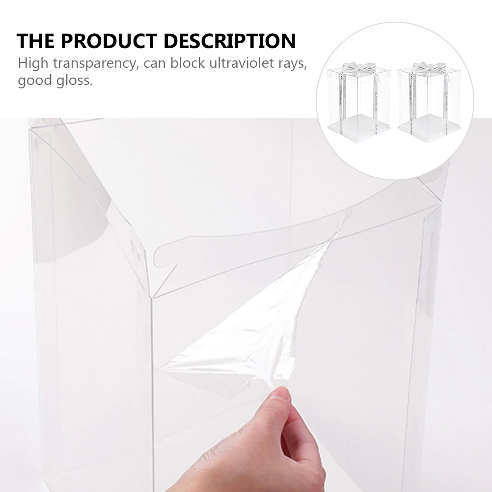 

2Pcs Clear Transparent Cake Box Food Grade Safe Materials Strong Bearing Capacity Elegant Pastry Floral Decoration Box