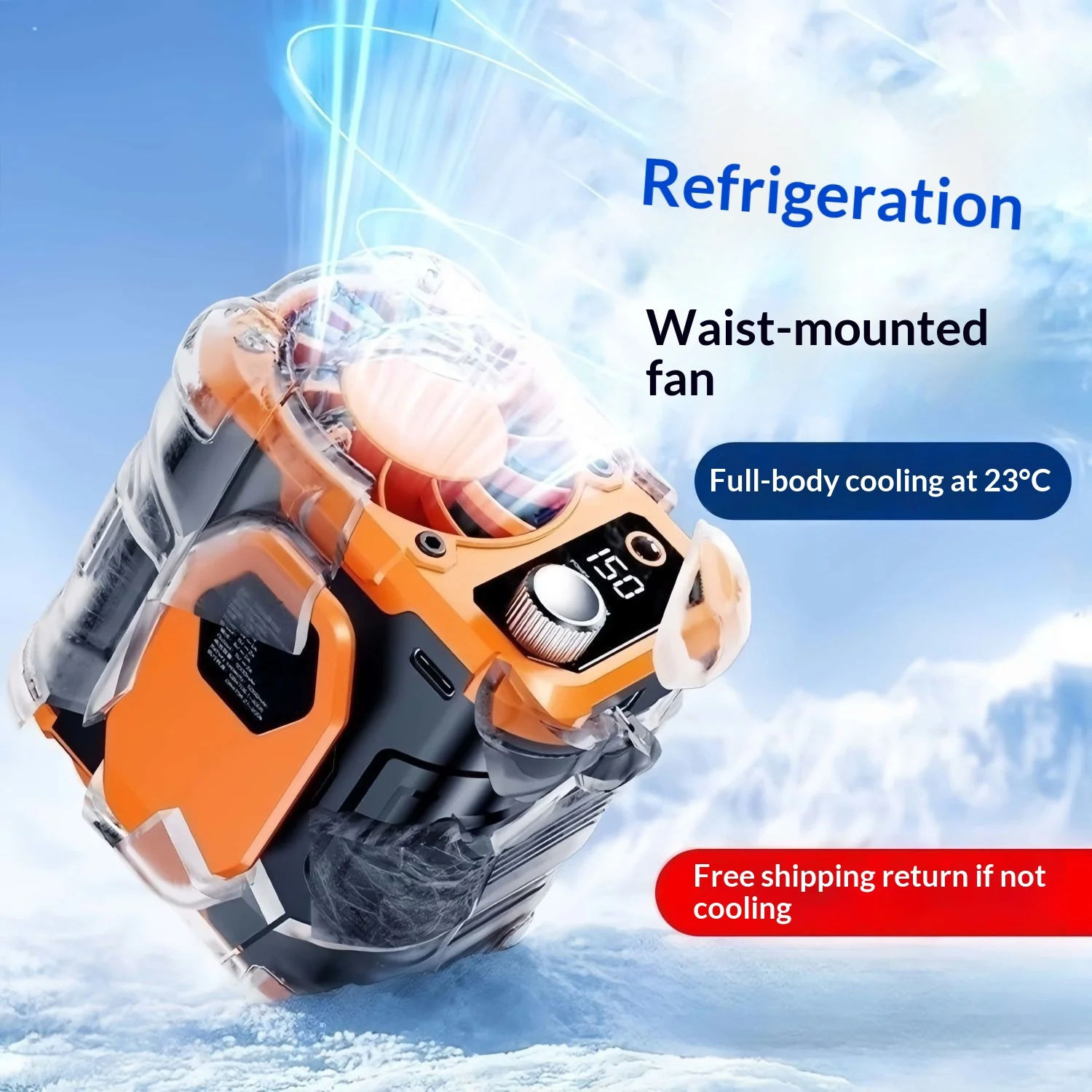 Bladeless Hanging Neck Fan Mini High Speed USB Waist Fan with Power Bank Digital Display & Lighting