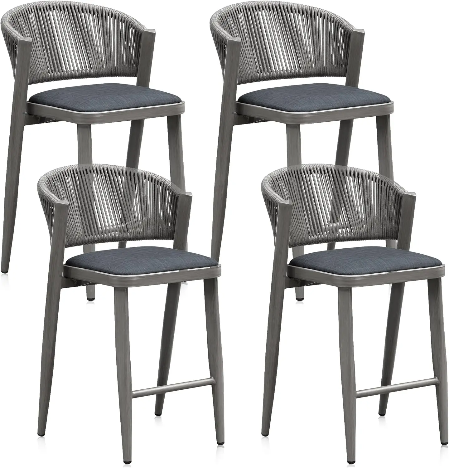 

Counter Height Stool Set of 4 Aluminum Counter Height Chair Patio Rattan Stool for Outdoor and Indoor ，Gray Wood Grain