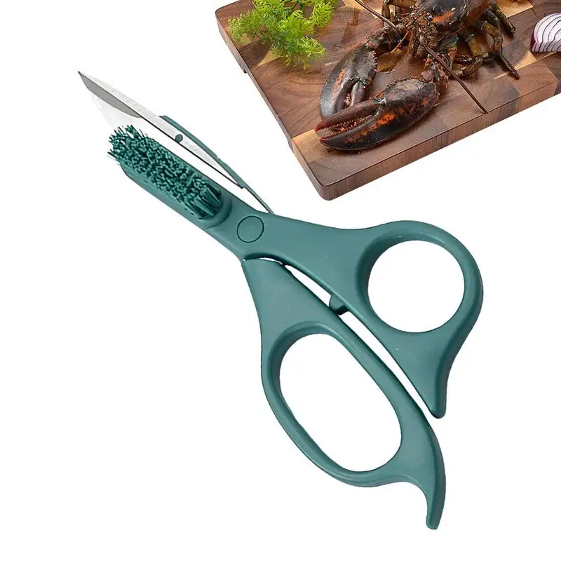 Seafood Scissors Stainless Steel Crab Scissors With Brush Multifunctional Crab Legs Crackers And Tools Anti-Slip Crab Cutter For