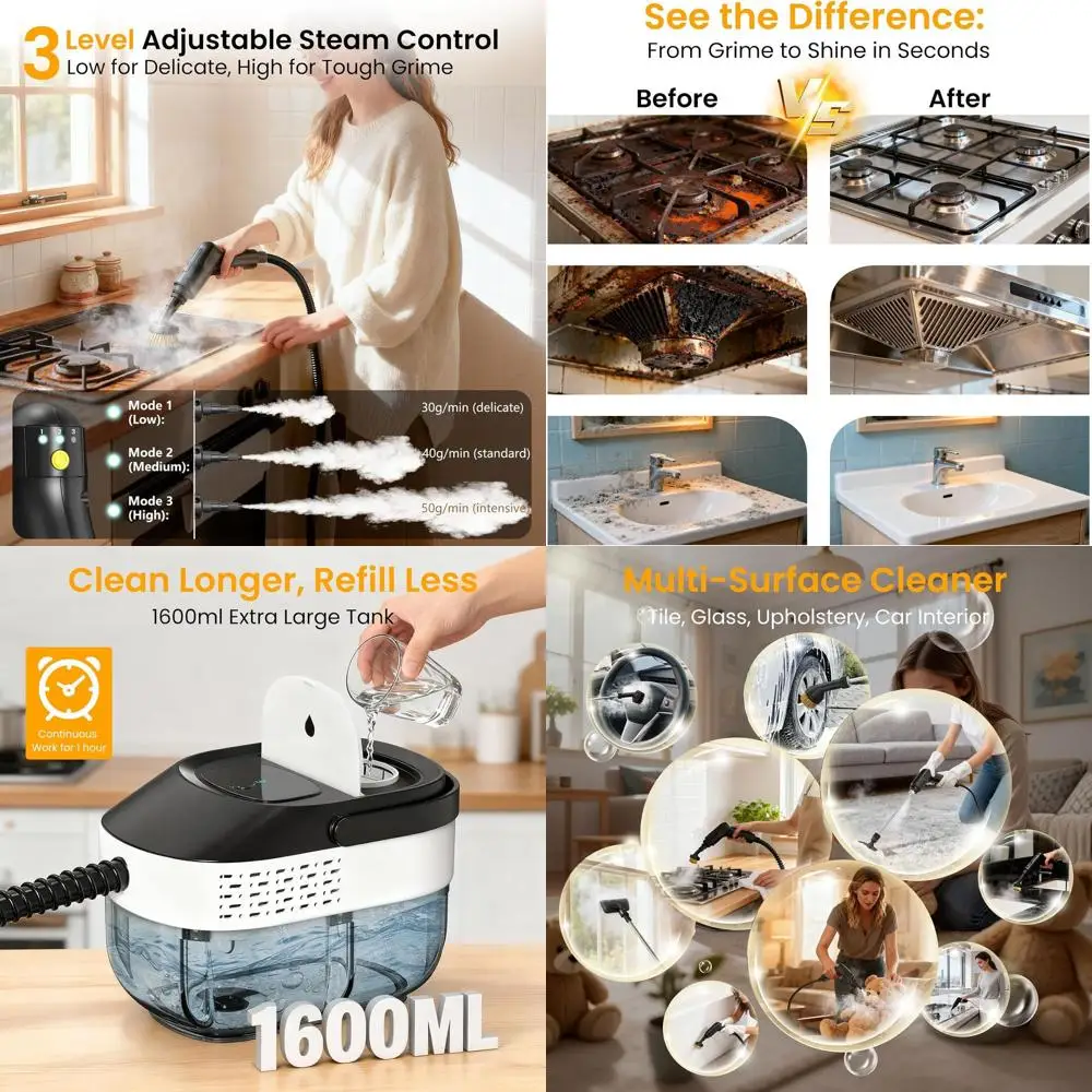

Handheld 2500W Steam Cleaner with 3-Level Pressure, 10s Heat-Up, 22 Accessories for Home, Car, Tile & Floor Cleaning