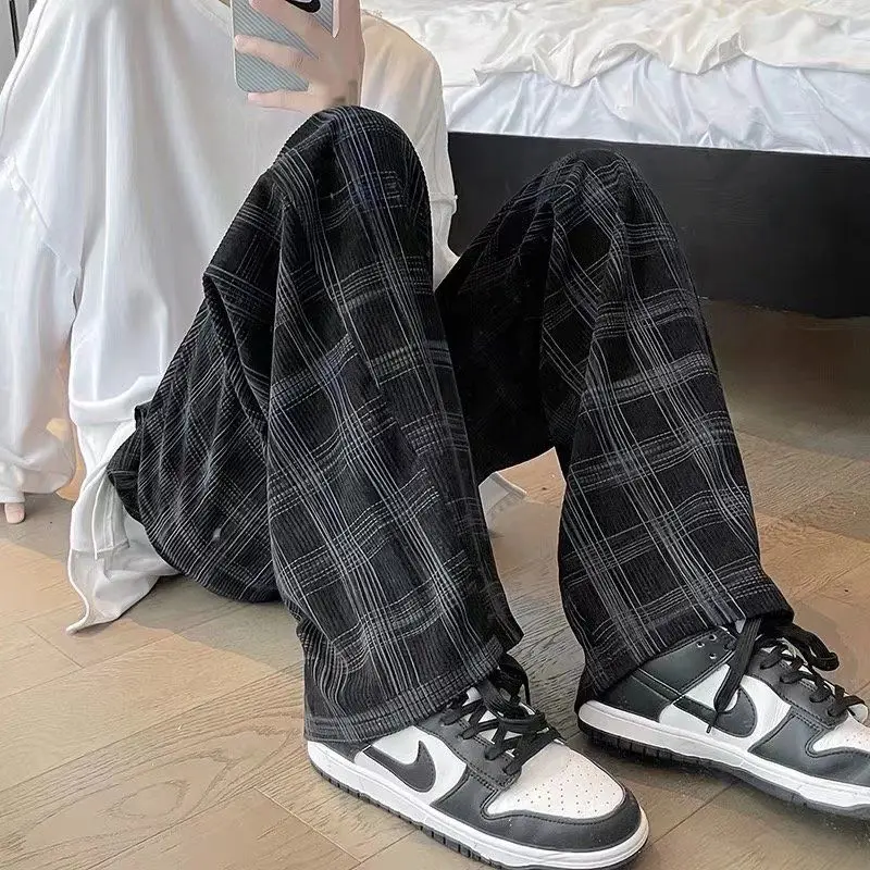 Corduroy Vintage Plaid Pants Men Streetwear Wide leg Baggy Pants Harajuku Fashion Mens Clothing Techwear Casual 2022 New