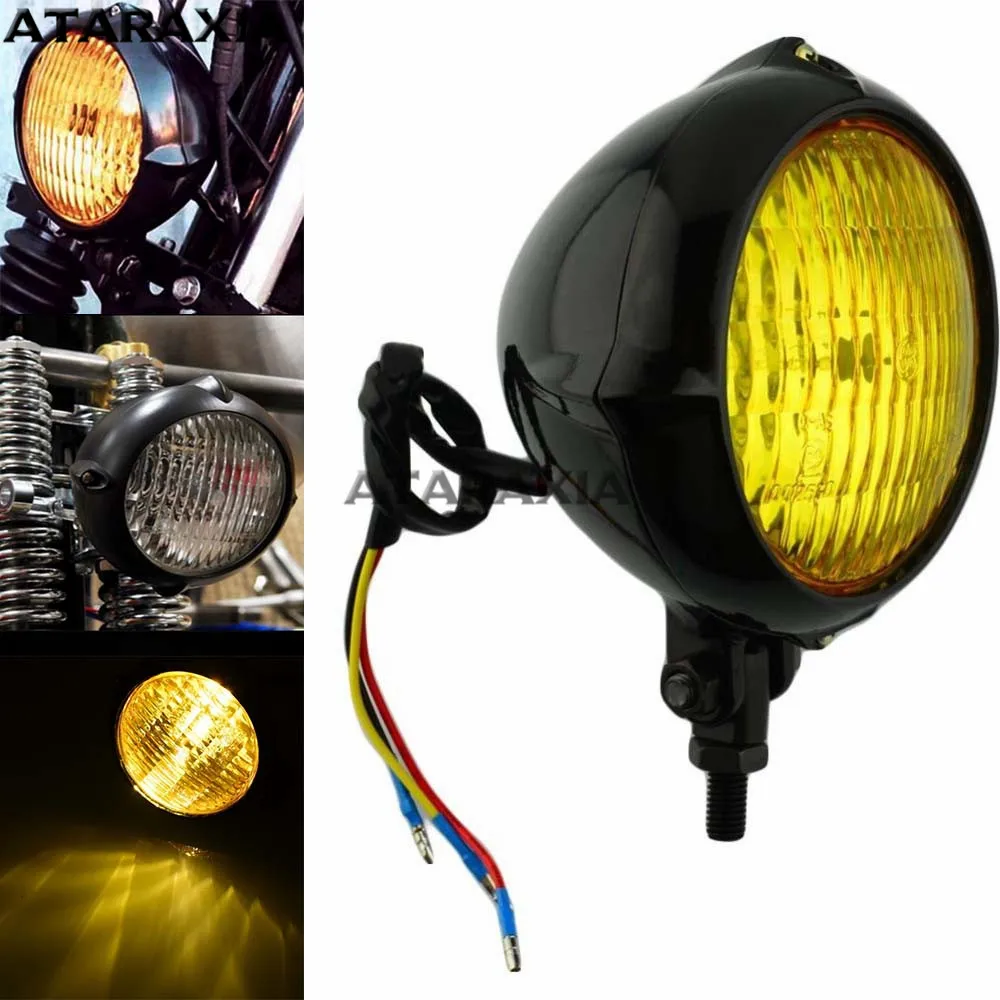 

Motorcycle Universal H4 Bulb Headlight Round Retro 12V Headlamp High/Low Beam Head Light For Harley Bobber Chopper Cafe Racer