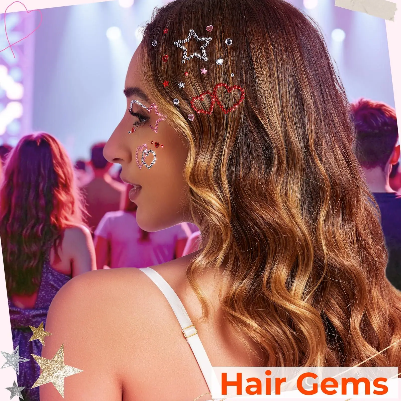 Face Gems Face Rhinestones Star Heart Self Adhesive Hair Gems Festival Jewels Stickers Stick on Rave Accessories Face Jewels