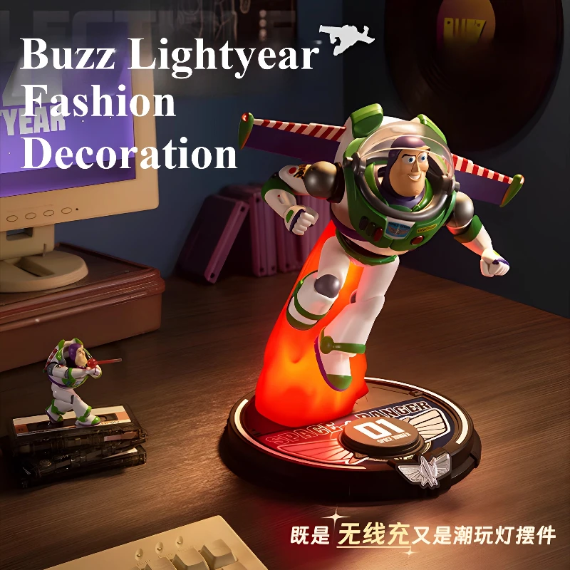 15W Fast Charging Buzz Lightyear Wireless Charger Ornament Anime Character Movable Figure Desktop Decorative Light Toy Gift