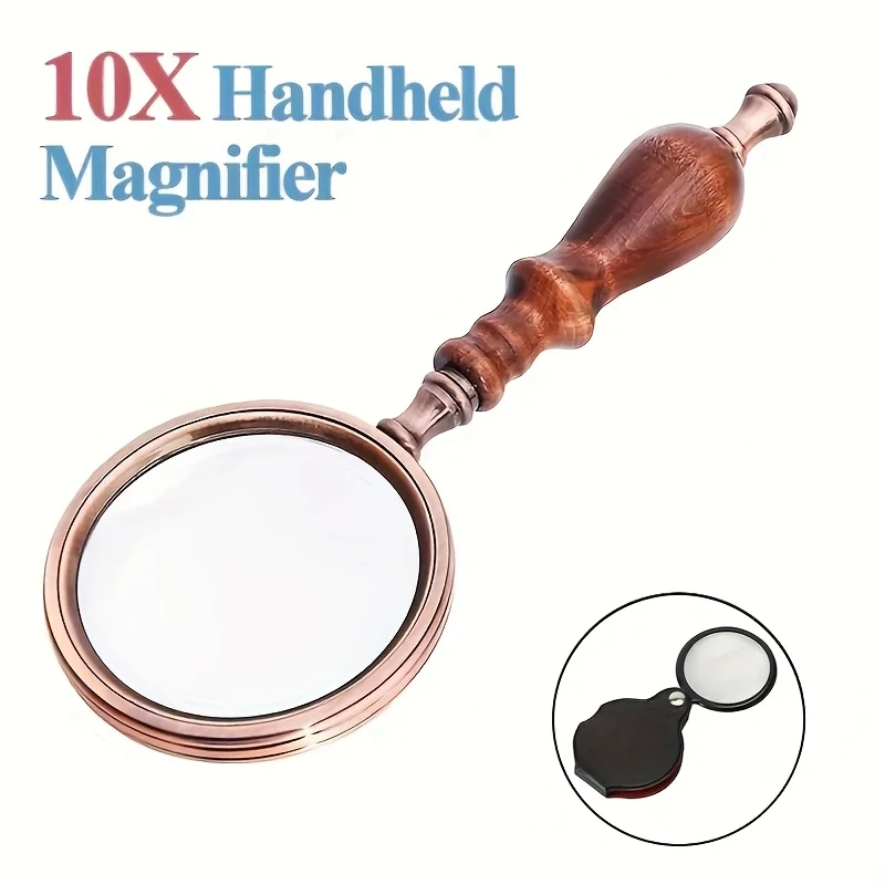 

2 шт., металлическая 10x деревянная ручка, увеличительное стекло, высококачественное ручное оптическое стекло, черное дерево, газет для чтения пожилых людей