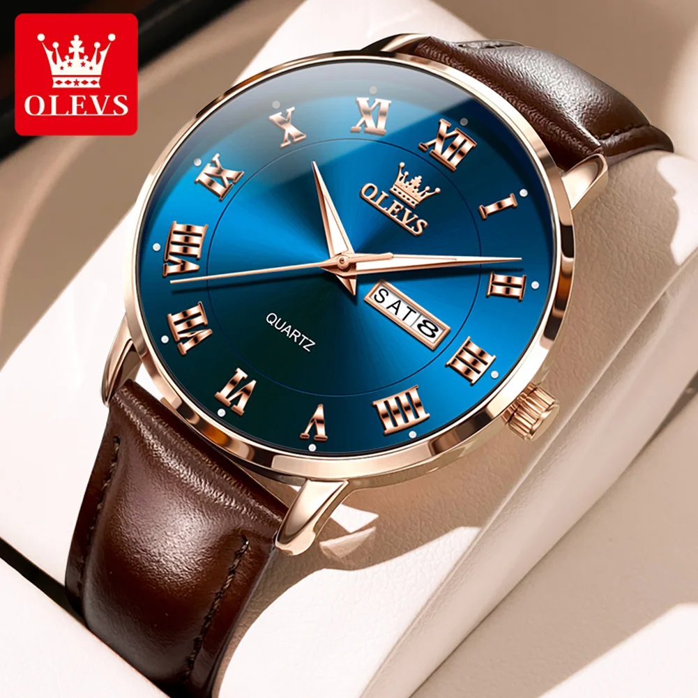 OLEVS-Relógio de Quartzo à Prova D'Água Masculina, Dual DalCalendar, Marca de Luxo, Moda, Negócios, Original, Grande Charme