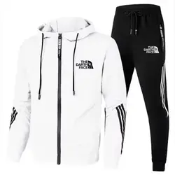 Men's casual sportswear, hooded zipper sportswear set, black sportswear pants, 2-piece set, streetwear, autumn and winter fashio