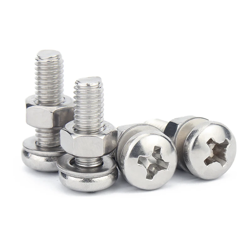 M2 M3 304 Stainless Steel Phillips Pan Head Screw Bolt Set Full Thread With Nut And Washer Assortment For Electronics Assembly