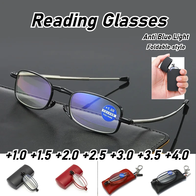 Folding Reading Glasses with Case Men Women Portable Telescopic Rotation Presbyopia Eyeglasses Diopter Prescription Glasses