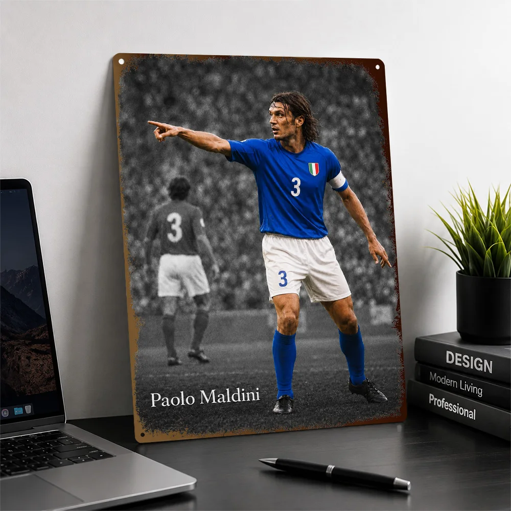 Paolo Maldini Football Printed Poster Customized Metal Sign Club Legacy Style Wall Art Ideal For Supporter Corner Or Clubhouse