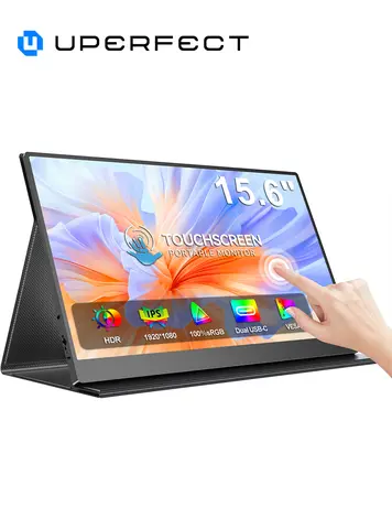 UPERFECT Portable Monitor Touchscreen 15.6" 1080P FHD IPS 10-Point Touch Travel Gaming Display with Dual Speakers VESA & Case