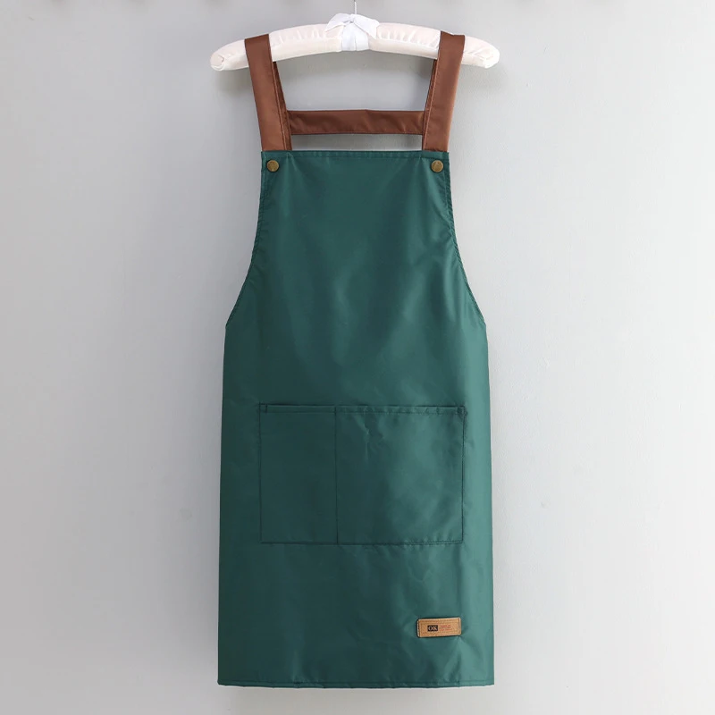 Fashionable Dark Green Waterproof Apron For Outdoor Barbecue And Home Kitchen Use -1PCS