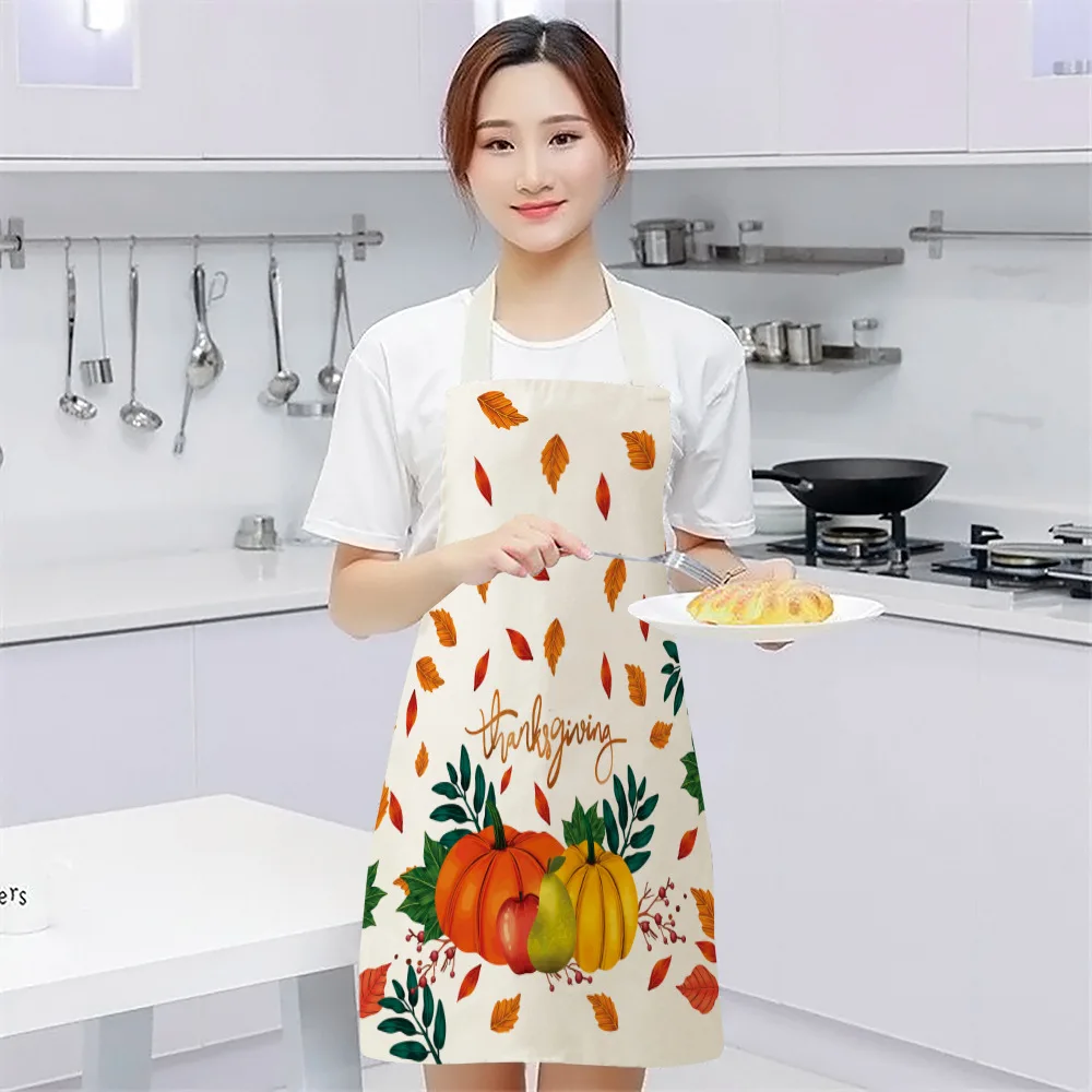 1Pc Kitchen Aprons for Women Cotton Linen Bibs Household Home Autumn Thanks Giving Home Cooking Baking Waist Bib Pinafore