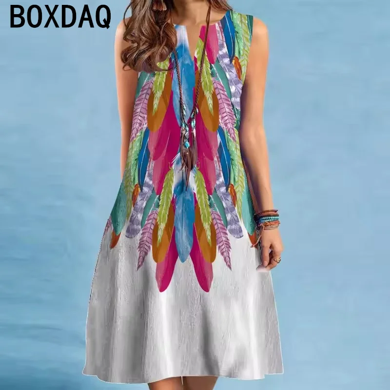 3D Multi-color Peacock Feathers Print Dress Women Summer Sleeveless V-neck Beach Casual Mini Dress Big Size 3XL Female Vestidos