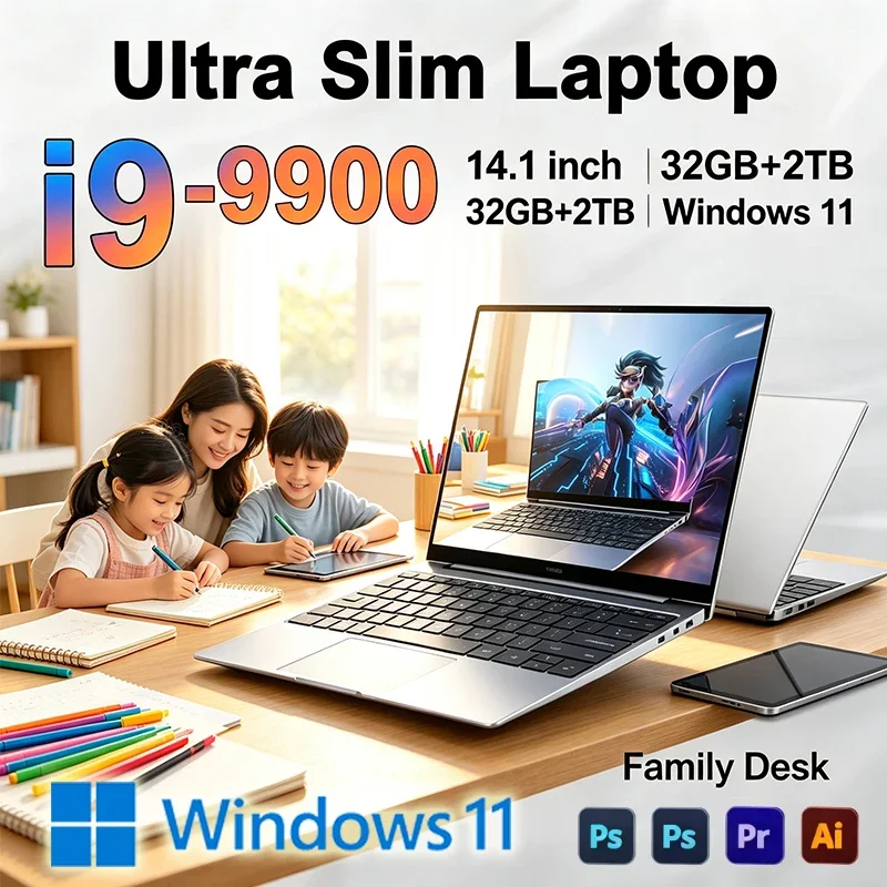 14.1" Laptop Intel Core i9-9900 Laptop 32GB 2TB Gaming PC Ultra Slim Office Study Computer PC Windows 11 Pro 1920*1080 HD