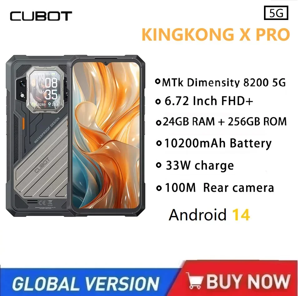 CUBOT KINGKONG X PRO 5G Rugged Smartphone Android 14 6.72Inch Screen 144Hz ,10200mAh 24GB RAM+256GB ROM Mobile Phone 100MP NFC