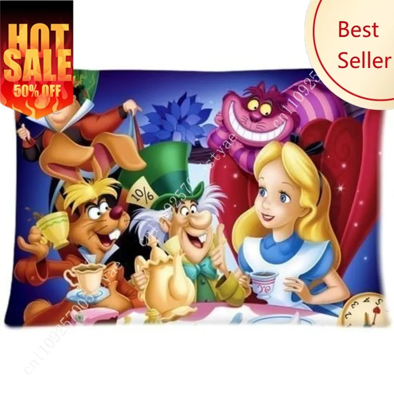 Funda de almohada Alices In, funda de almohada de dibujos animados de Disney, decoración suave para sofá cama, fiesta de vacaciones para niños, regalos para niños y niñas, funda de almohada personalizada