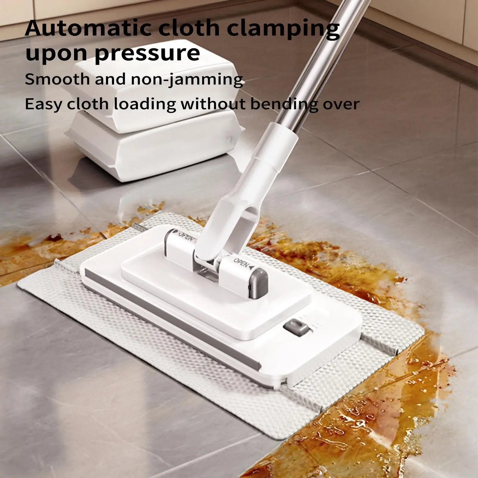 Cloth Changing Mop 360-Degree Rotation Mopping Handle Wet And Dry No Touch Clip On Mopping Stick For Fiber Face Towel Crevice