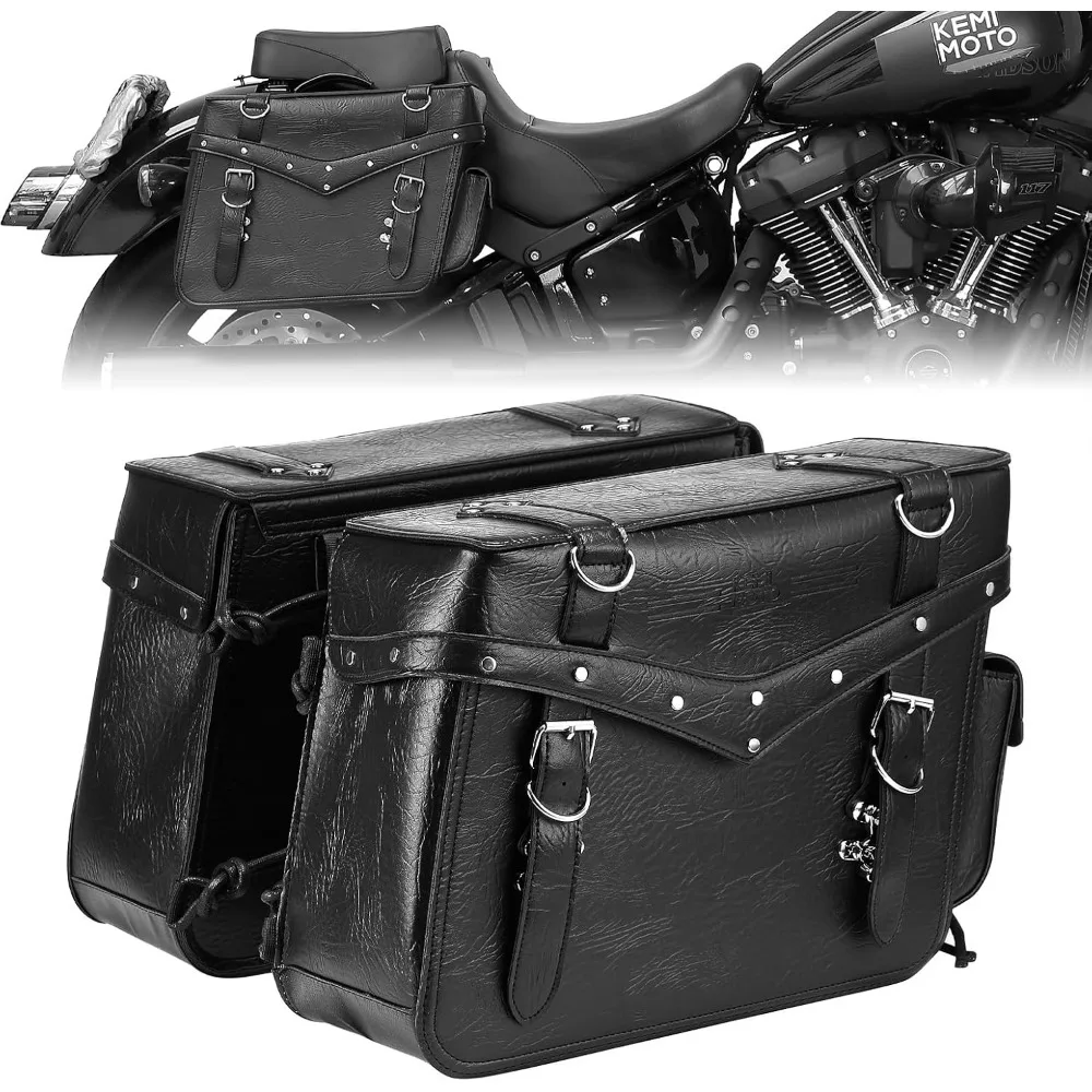 

motorcycle saddlebags heavy duty 30l pu leather luggage throw over saddle bags large capacity compatible with sportster softail