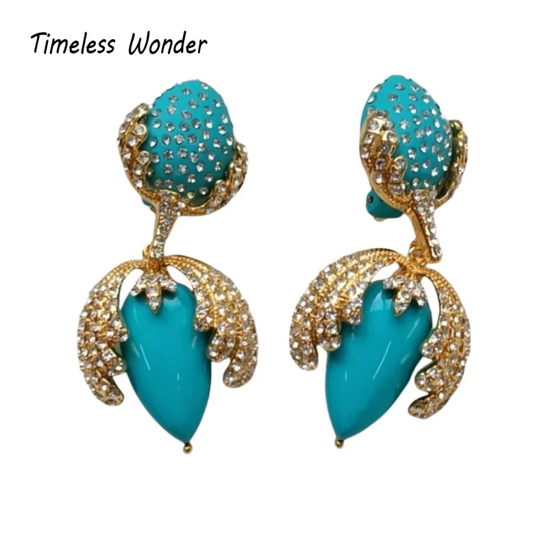 

Timeless Wonder Fancy Zircon Geo Resin Floral Clip on Earrings for Women Designer Jewelry Luxury Runway Gift Top Rare New 3328