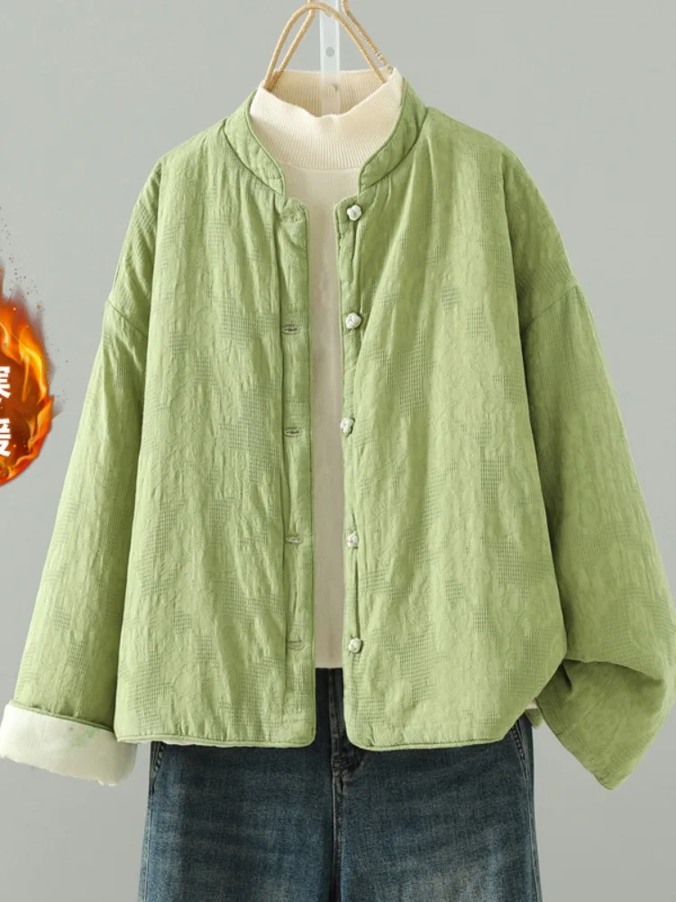 

Double-Sided Wear Embroidered New Chinese Sle Button Stand Collar Cotton Jaet Women's Winter Comfortable Loose Cotton Clo...