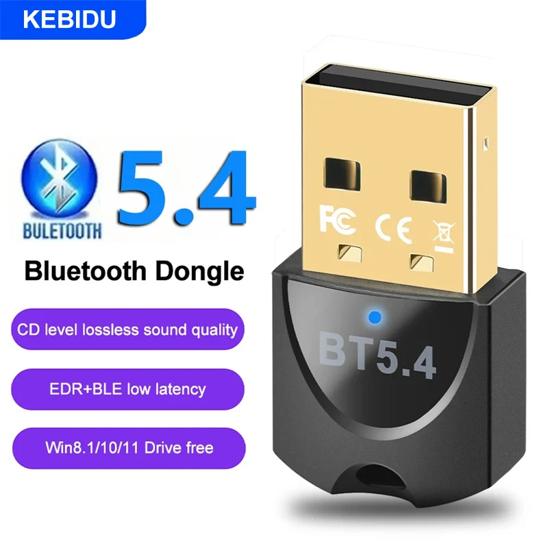 

KEBIDU USB Wireless Bluetooth Adapter Bluetooth 5.4 Adapter for USB Transmitter Wireless Mouse Keyboard Music Audio Receiver